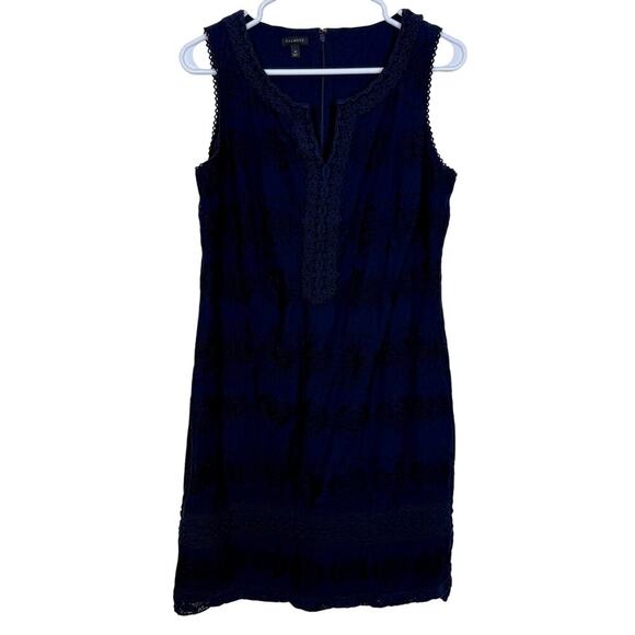 Talbots Navy Eyelet Shift Dress Size 10 100% Cotton EUC Classic, Coastal - Picture 1 of 8